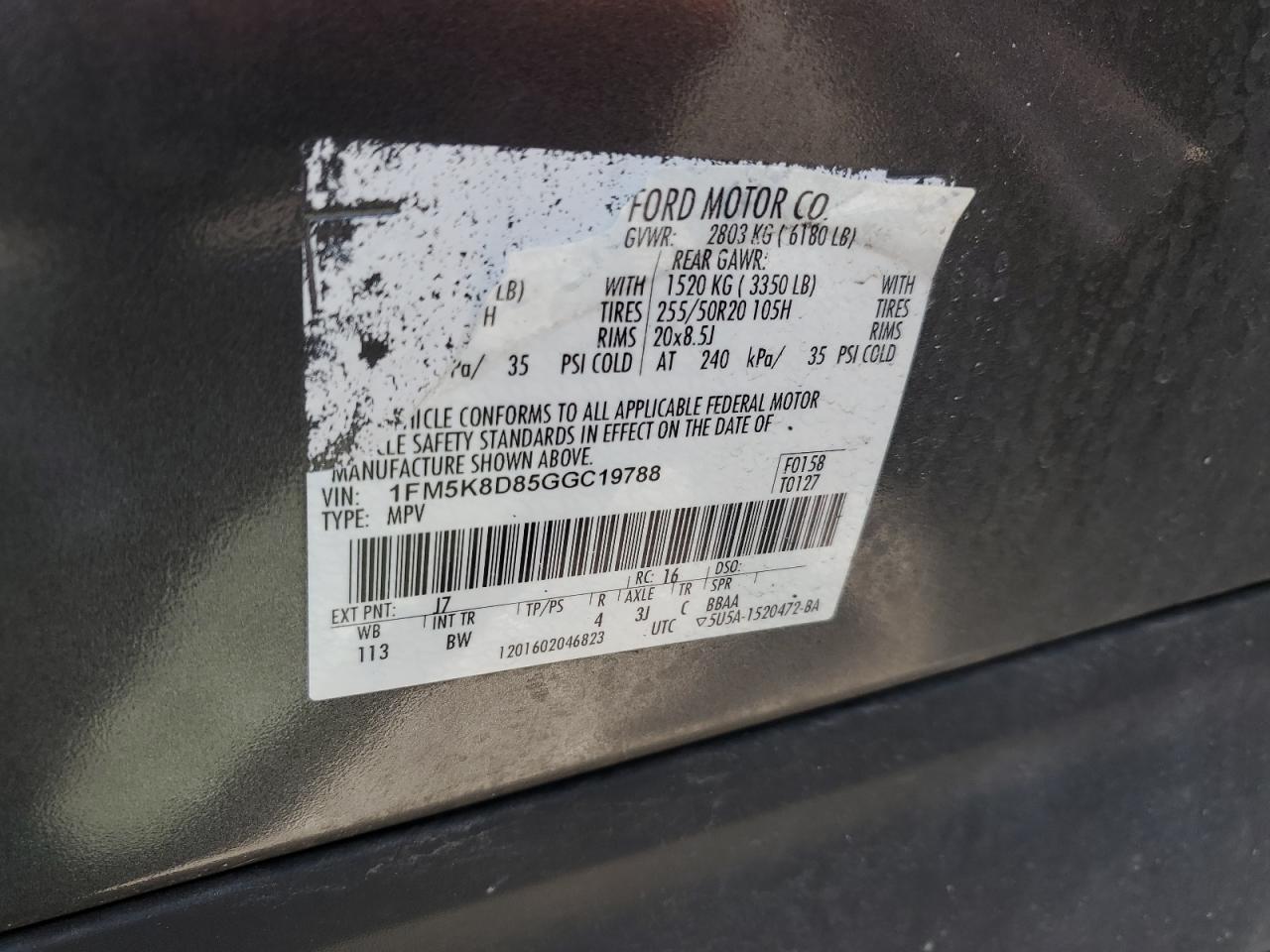 1FM5K8D85GGC19788 FORD EXPLORER 2016
