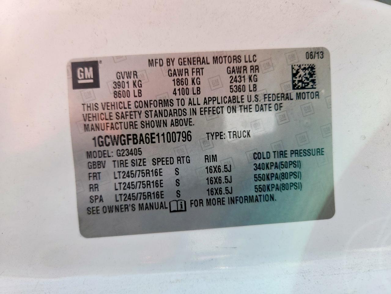 2014 Chevrolet Express G2500 VIN: 1GCWGFBA6E1100796 Lot: 61839795