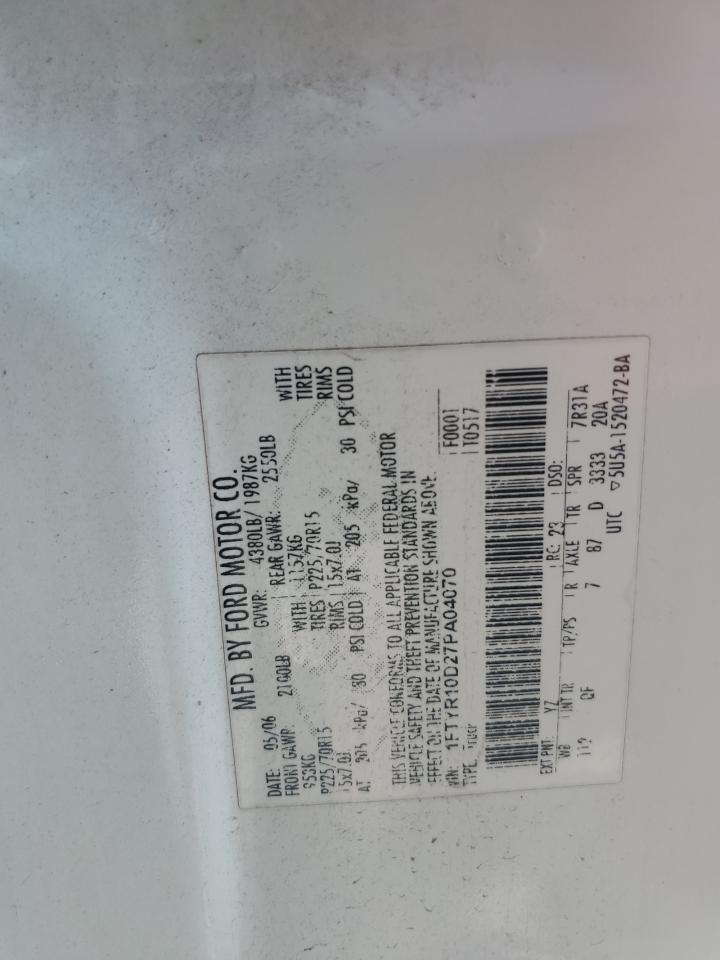 2007 Ford Ranger VIN: 1FTYR10D27PA04070 Lot: 62386975