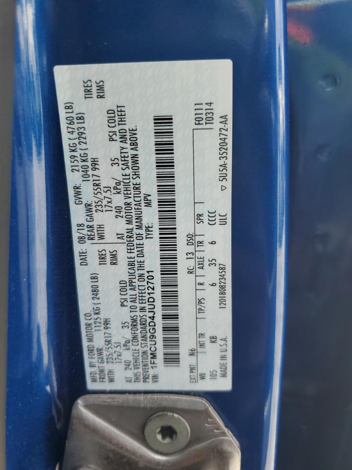 1FMCU9GD4JUD12701 FORD ESCAPE 2018