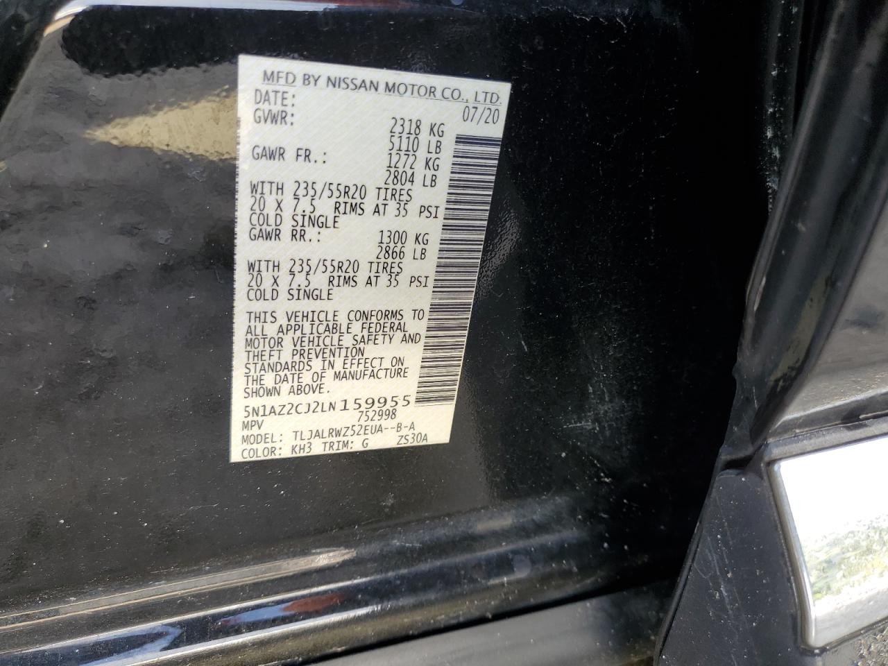 5N1AZ2CJ2LN159955 NISSAN MURANO 2020