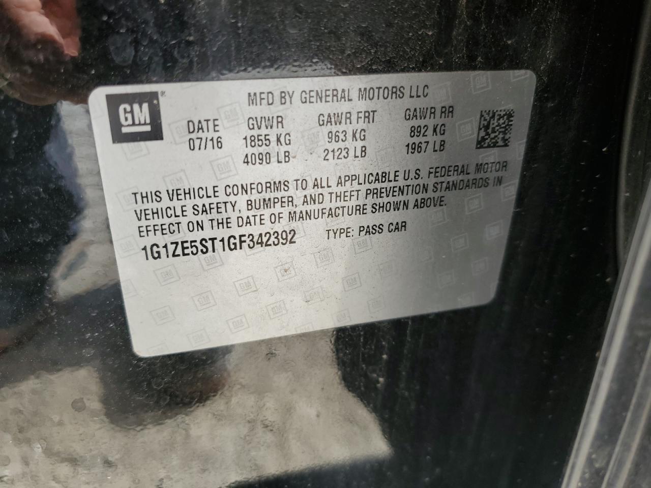 1G1ZE5ST1GF342392 CHEVROLET MALIBU 2016
