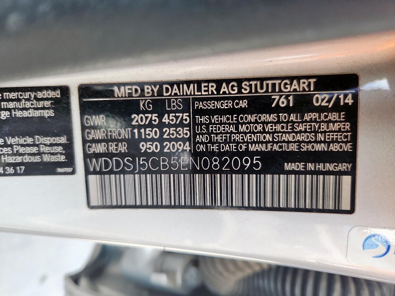 2014 Mercedes-Benz Cla 45 Amg VIN: WDDSJ5CB5EN082095 Lot: 61476765
