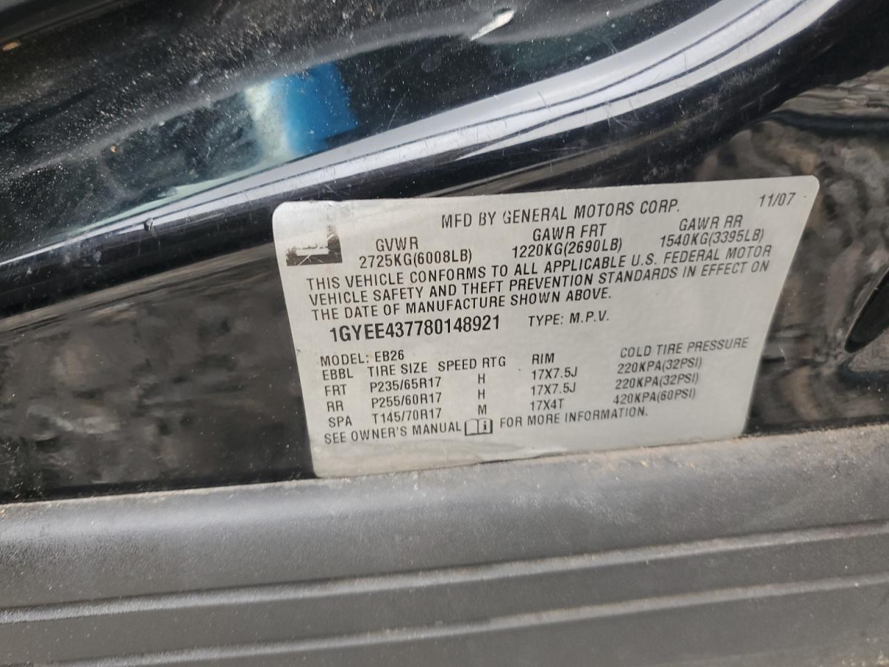 2008 Cadillac Srx VIN: 1GYEE437780148921 Lot: 60729585