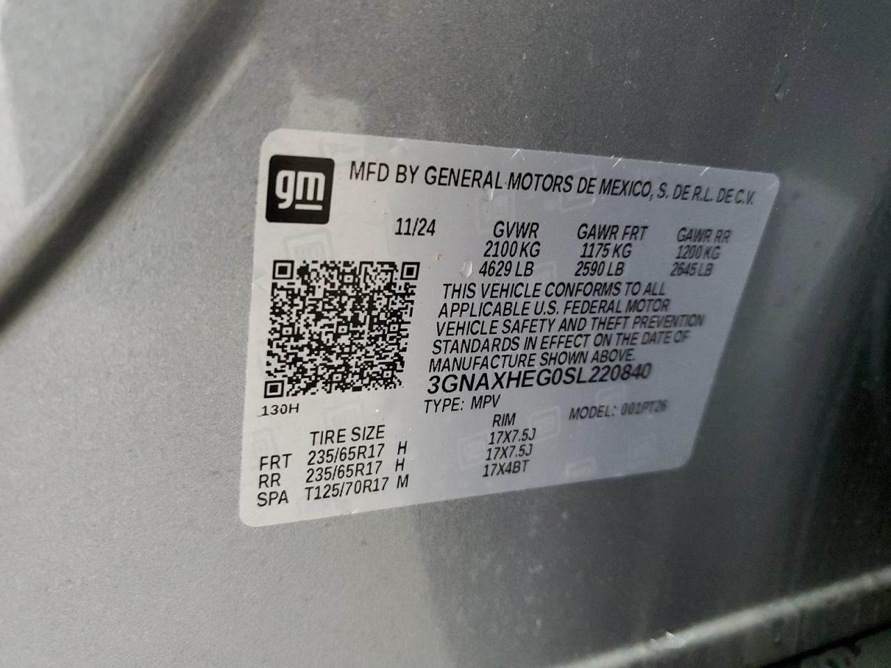 3GNAXHEG0SL220840 CHEVROLET EQUINOX 2025