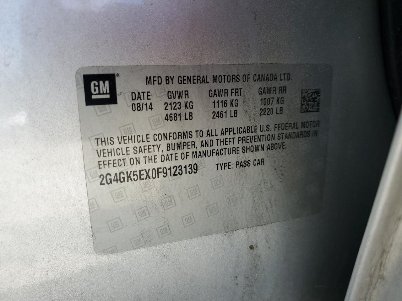 2015 Buick Regal VIN: 2G4GK5EX0F9123139 Lot: 61588795