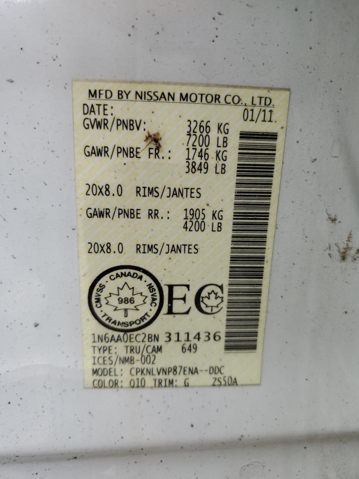 2011 Nissan Titan S VIN: 1N6AA0EC2BN311436 Lot: 59655715