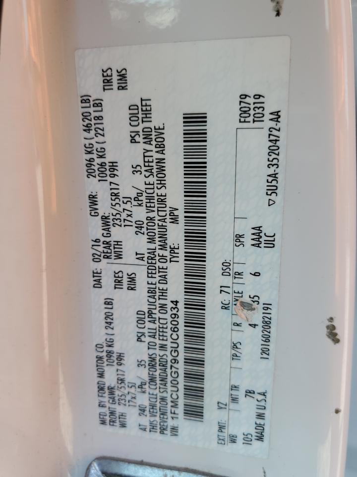 1FMCU0G79GUC60934 FORD ESCAPE 2016