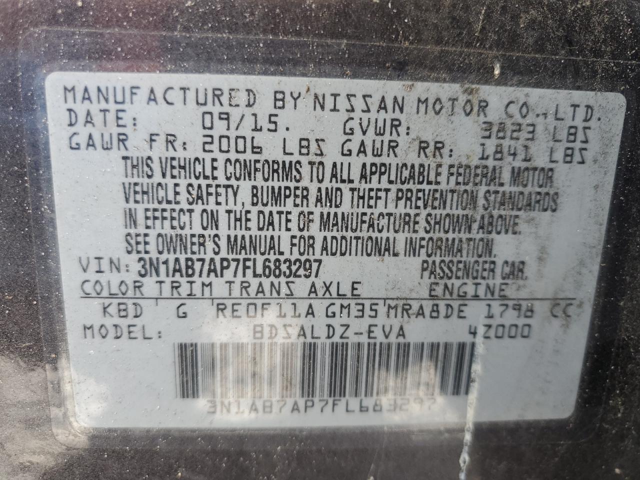 2015 Nissan Sentra S VIN: 3N1AB7AP7FL68329 Lot: 60132225