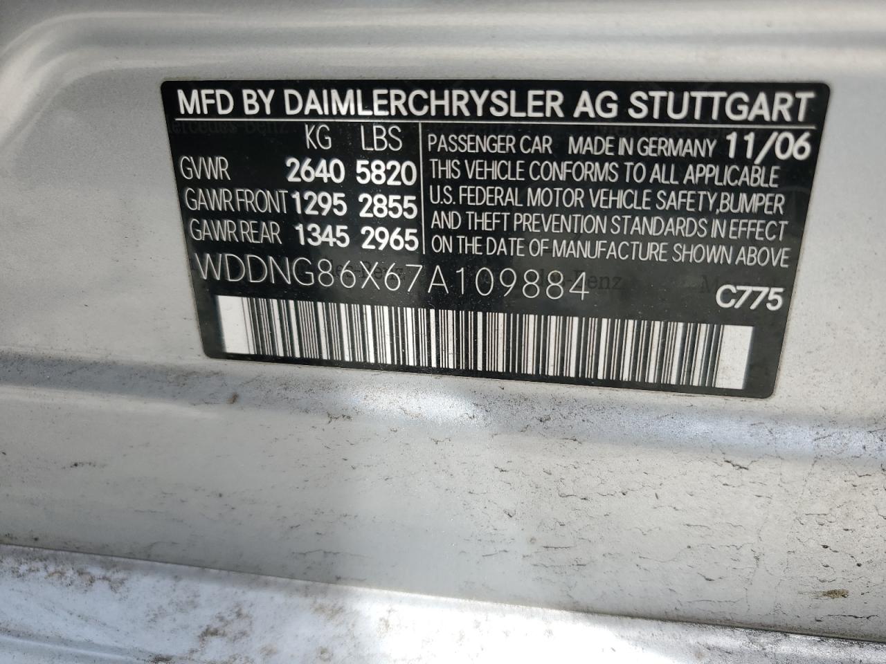 2007 Mercedes-Benz S 550 4Matic VIN: WDDNG86X67A109884 Lot: 61473165