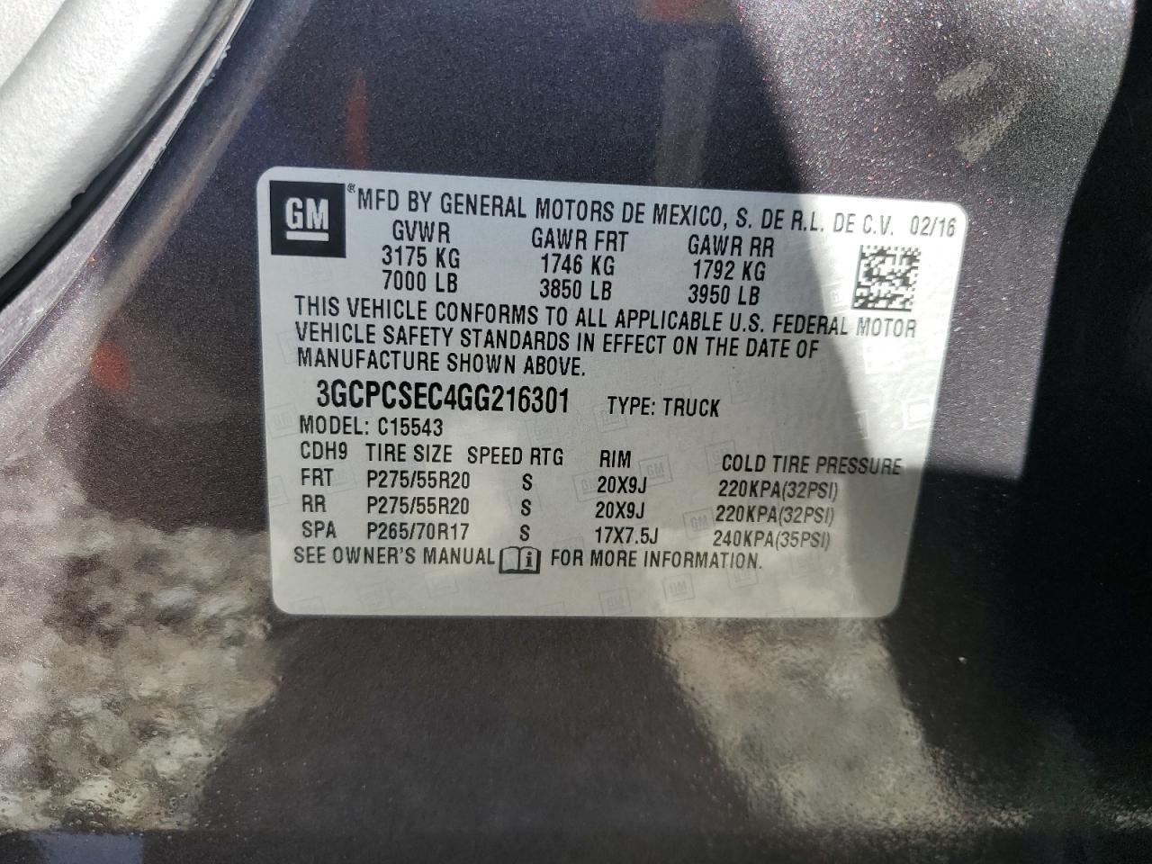 3GCPCSEC4GG216301 CHEVROLET ALL Models 2016