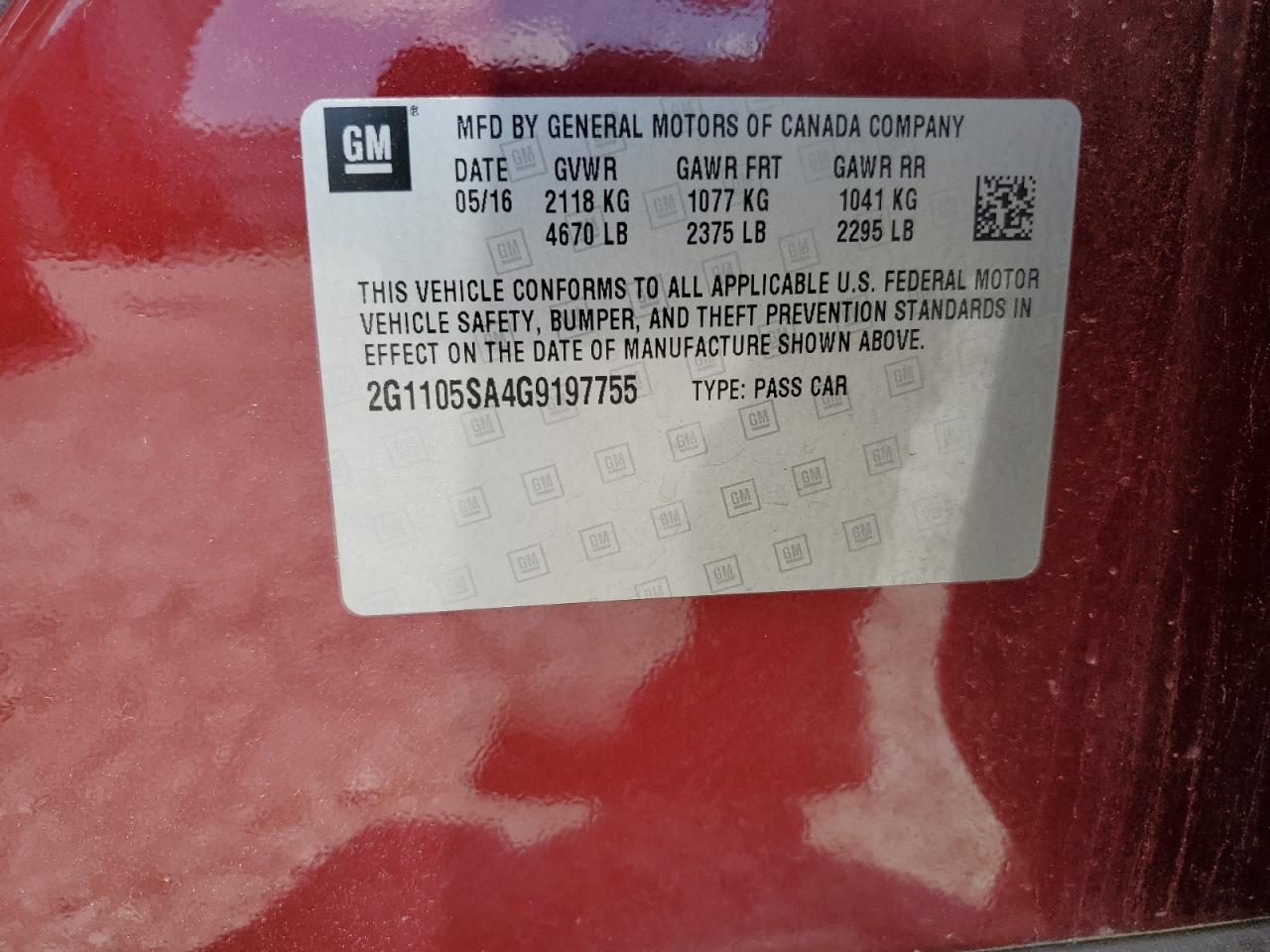 2G1105SA4G9197755 CHEVROLET IMPALA 2016