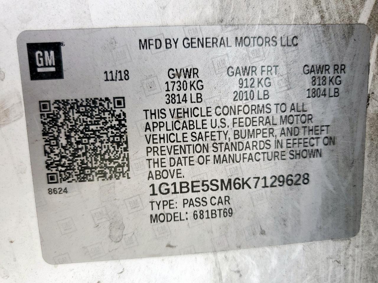 1G1BE5SM6K7129628 CHEVROLET CRUZE 2019