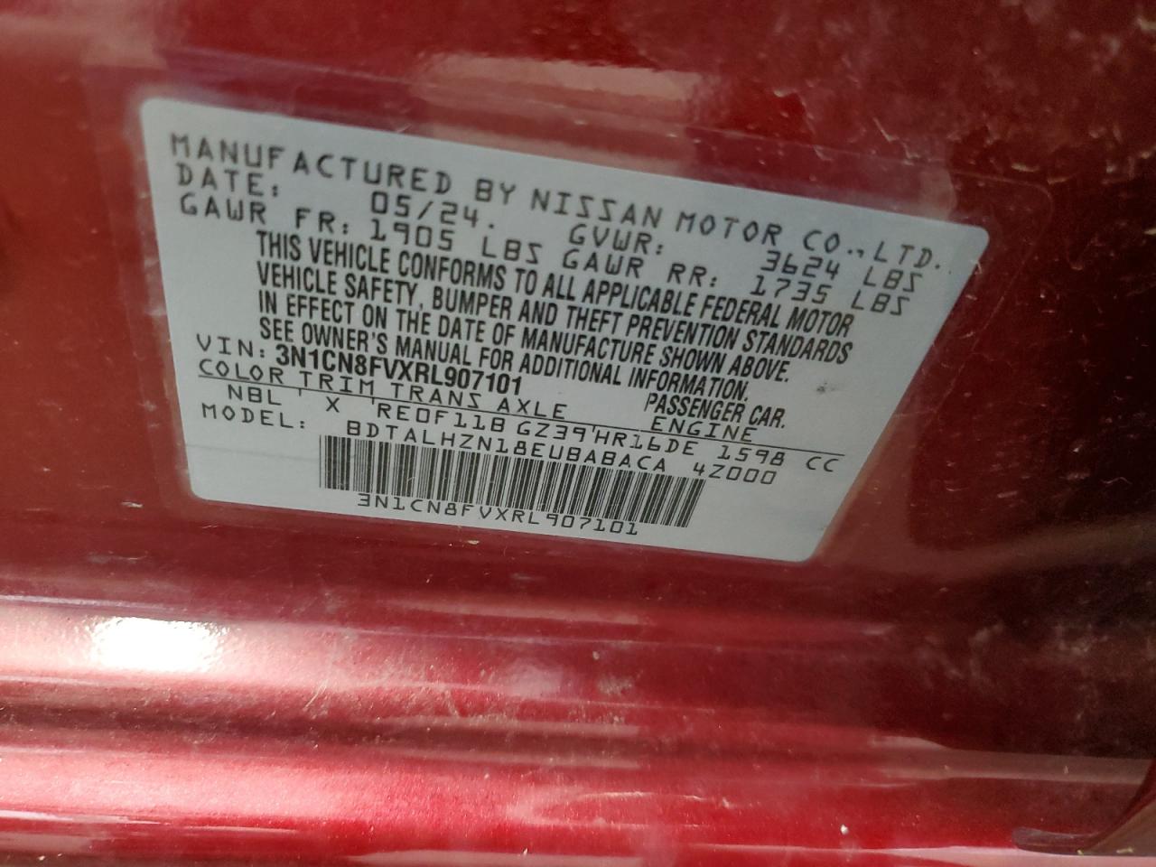 3N1CN8FVXRL907101 NISSAN VERSA 2024