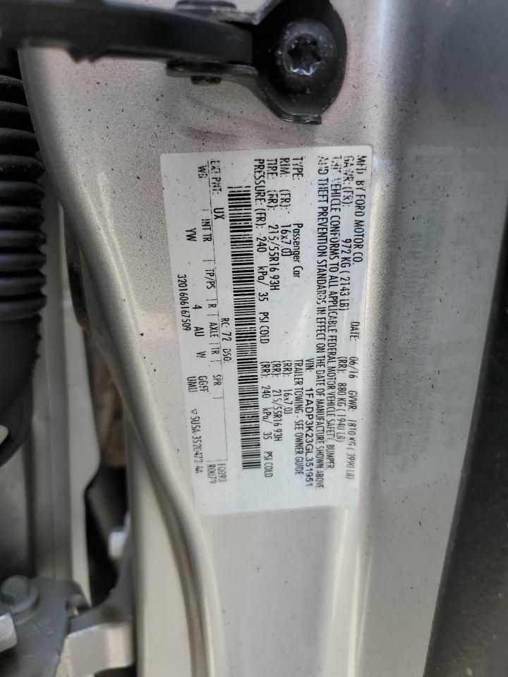 2016 Ford Focus Se VIN: 1FADP3K23GL351951 Lot: 96462755