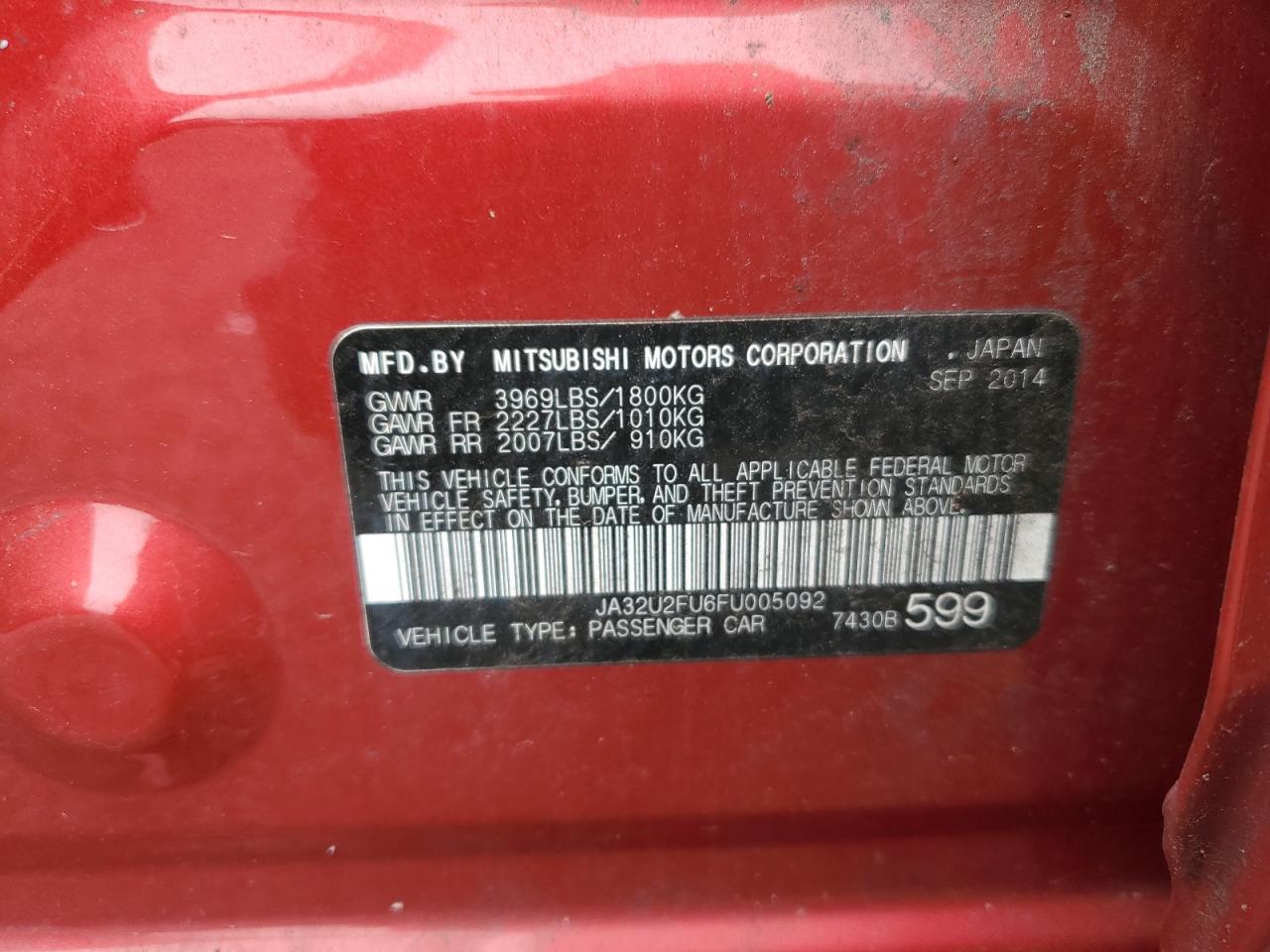 2015 Mitsubishi Lancer Es VIN: JA32U2FU6FU005092 Lot: 62068985