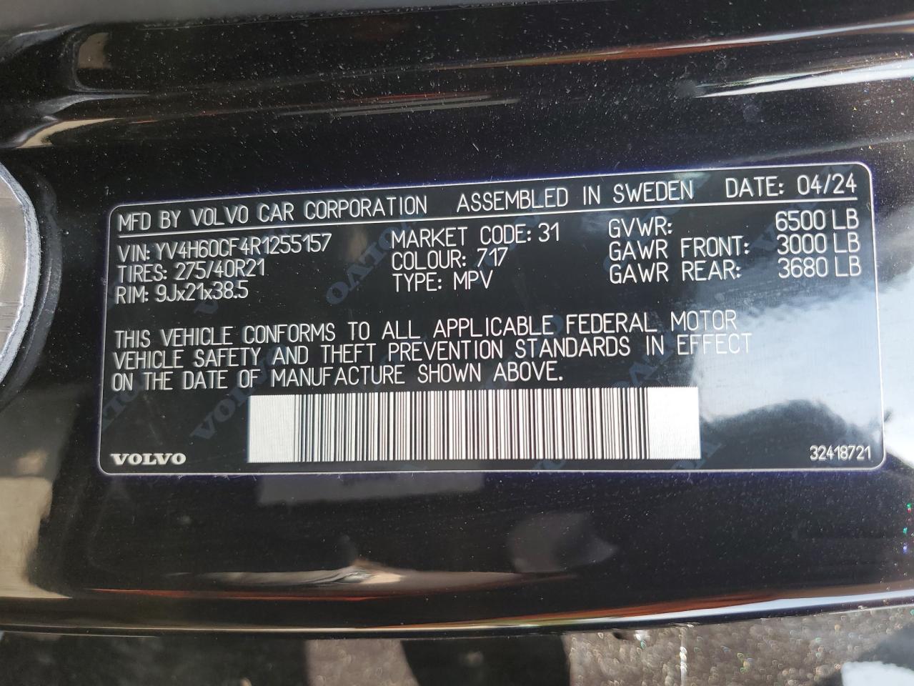 2024 Volvo Xc90 Ultimate VIN: YV4H60CF4R1255157 Lot: 59693965