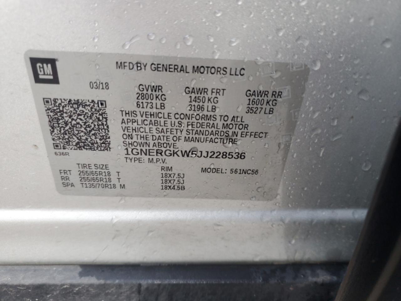 2018 Chevrolet Traverse Lt VIN: 1GNERGKW5JJ228536 Lot: 62582815
