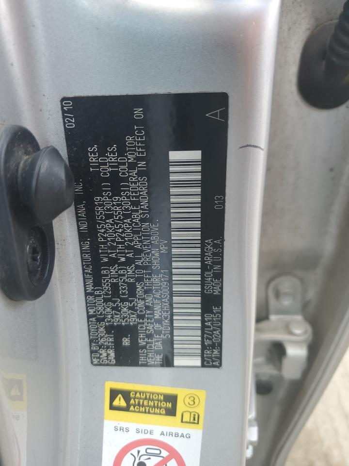 2010 Toyota Highlander Limited VIN: 5TDYK3EHXAS009171 Lot: 62478905