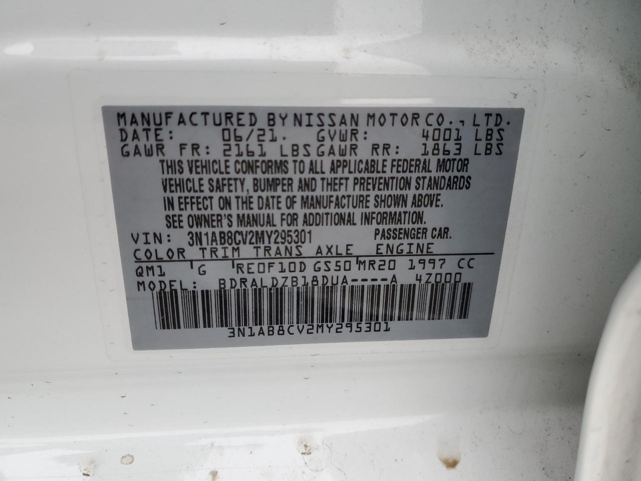 2021 Nissan Sentra Sv VIN: 3N1AB8CV2MY295301 Lot: 61888605