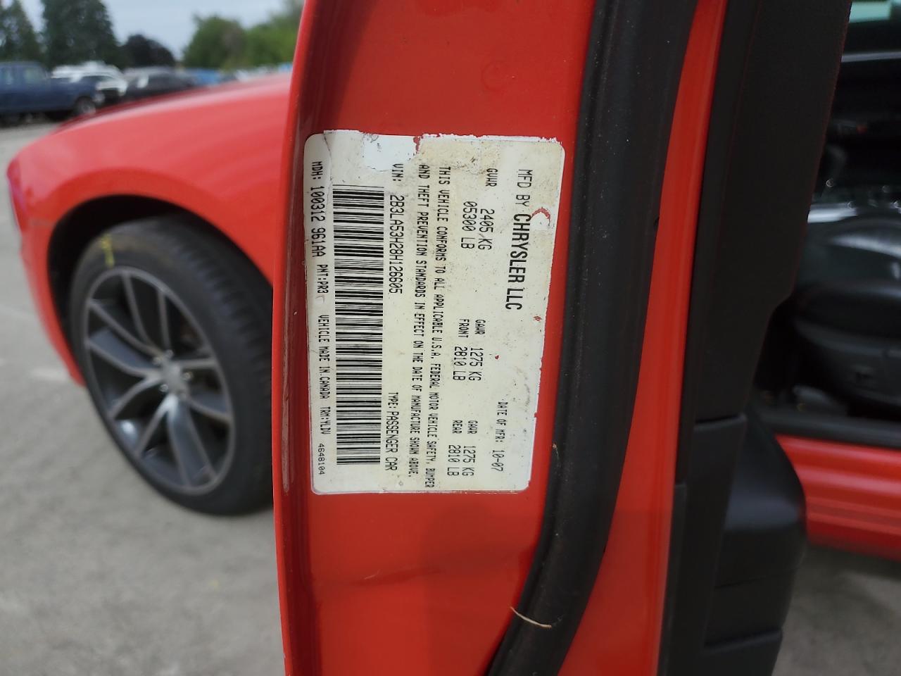 2008 Dodge Charger R/T VIN: 2B3LA53H28H126605 Lot: 60286785