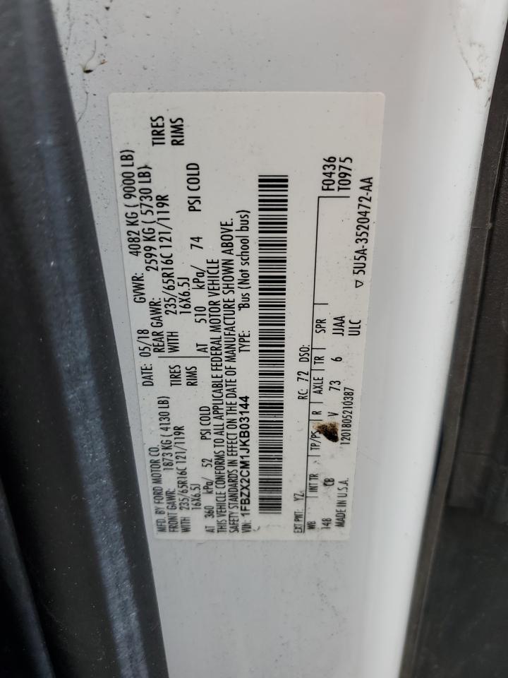 1FBZX2CM1JKB03144 FORD TRANSIT 2018