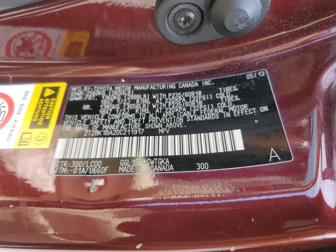 2013 Lexus Rx 350 Base VIN: 2T2BK1BA2DC211917 Lot: 63061895