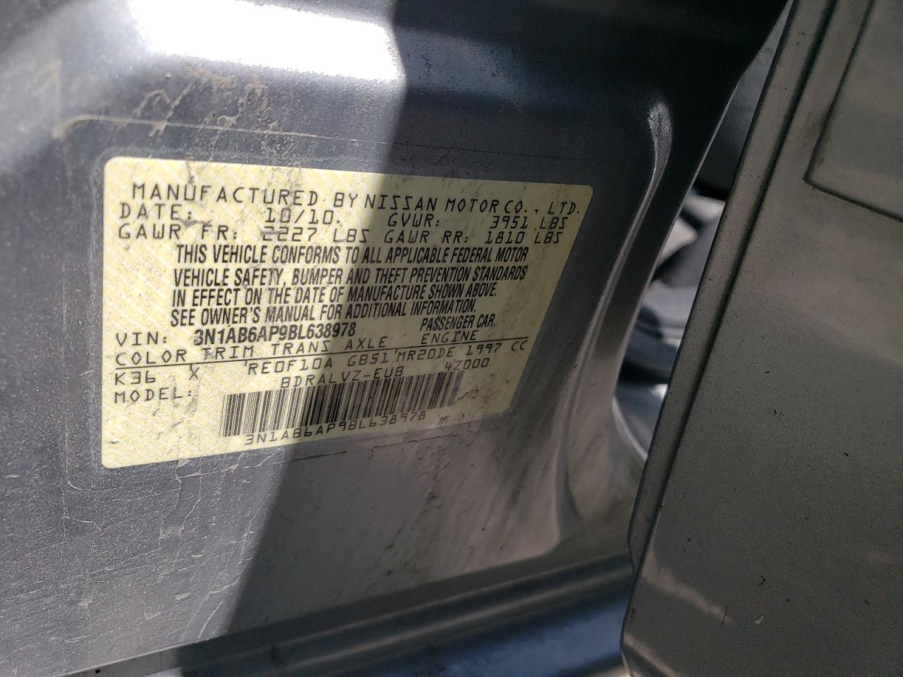 2011 Nissan Sentra 2.0 VIN: 3N1AB6AP9BL638978 Lot: 61489315