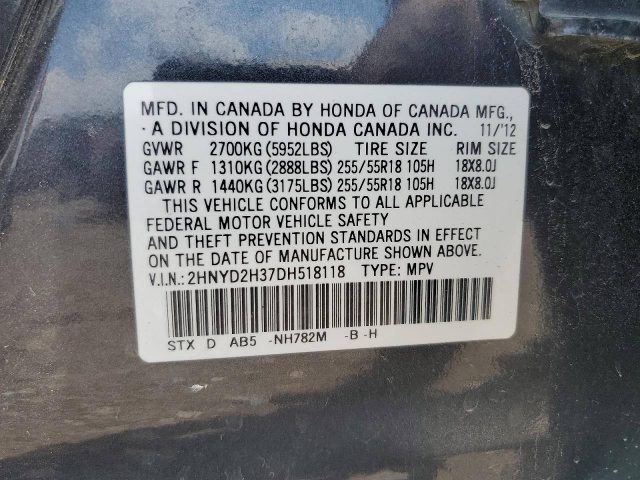 ACURA MDX 2013 VIN 2HNYD2H37DH518118 photo 13