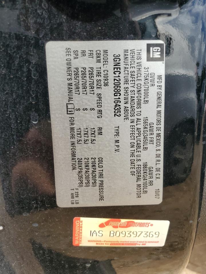 2008 Chevrolet Avalanche C1500 VIN: 3GNEC12068G164352 Lot: 60317855