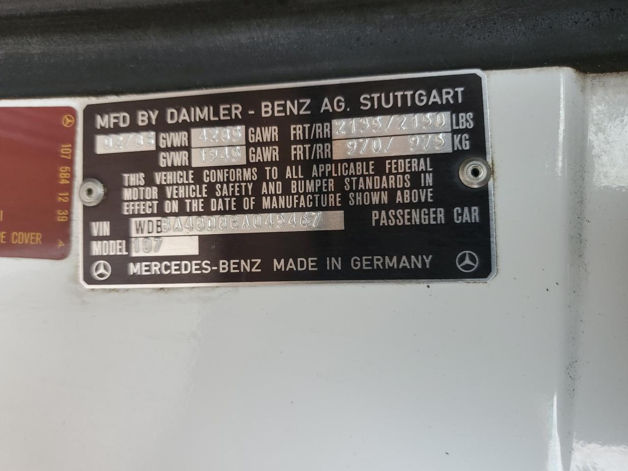 1986 Mercedes-Benz 560 Sl VIN: WDBBA48D8GA045467 Lot: 62560485