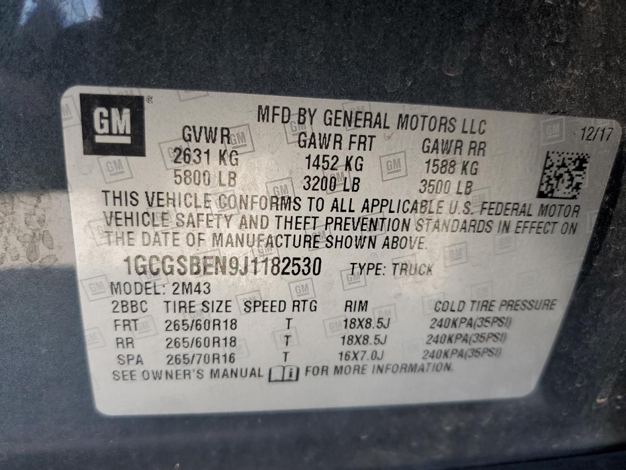1GCGSBEN9J1182530 CHEVROLET COLORADO 2018