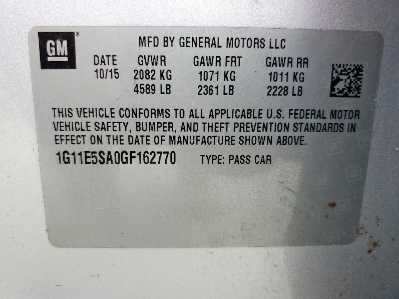 CHEVROLET MALIBU 2016 VIN 1G11E5SA0GF162770 zdjęcie 12
