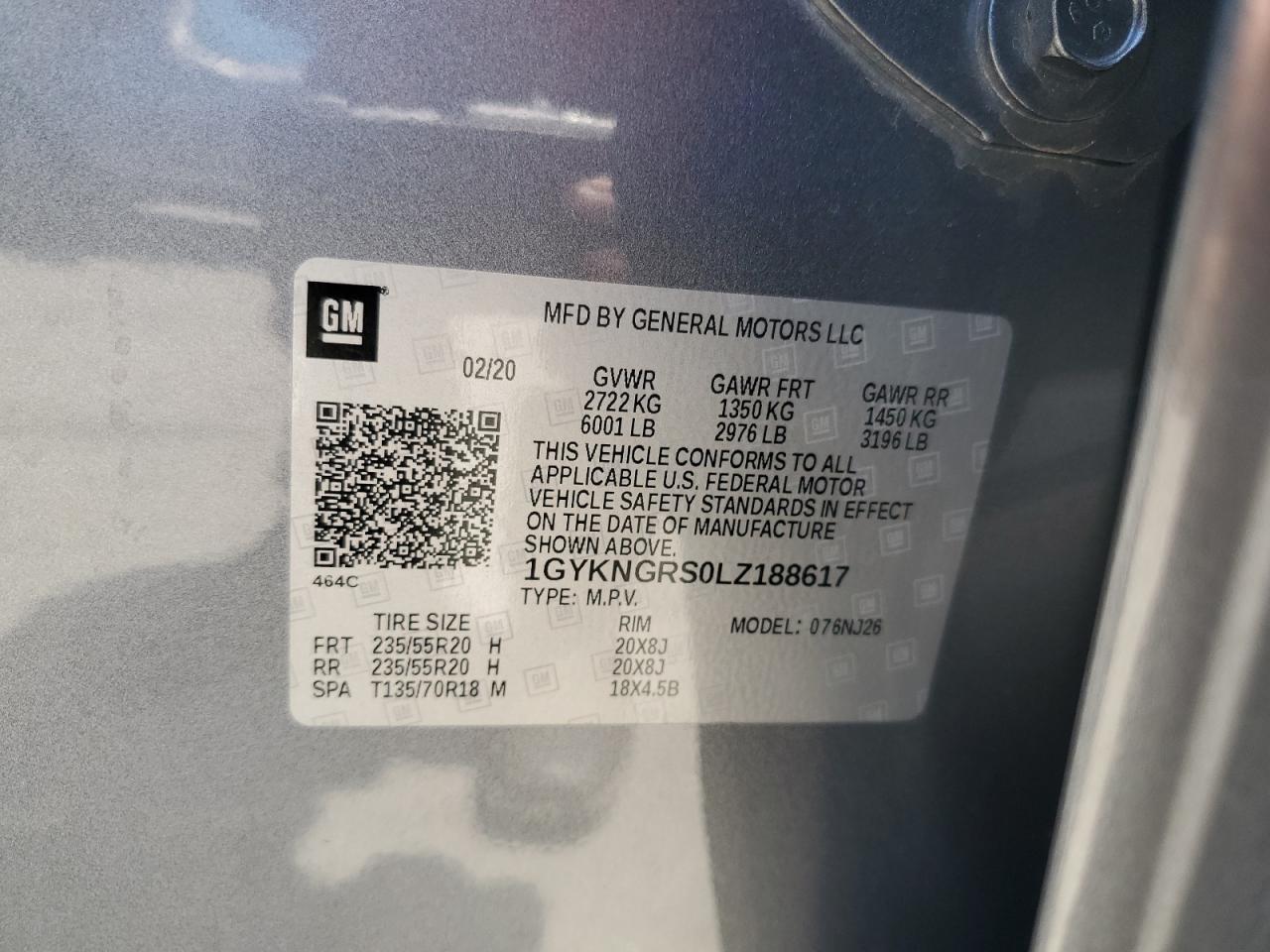 2020 Cadillac Xt5 Sport VIN: 1GYKNGRS0LZ188617 Lot: 62209925
