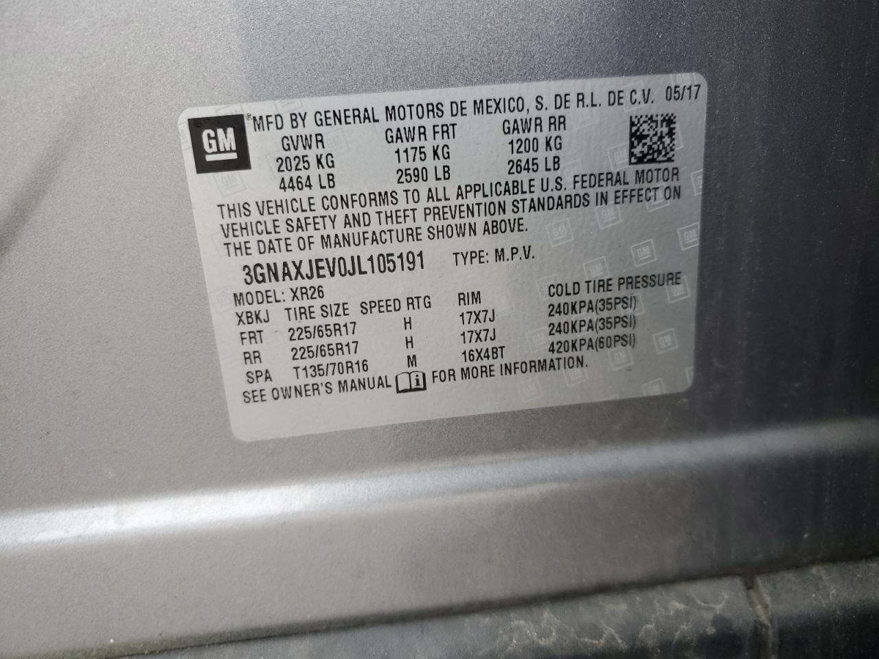 3GNAXJEV0JL105191 CHEVROLET EQUINOX 2018