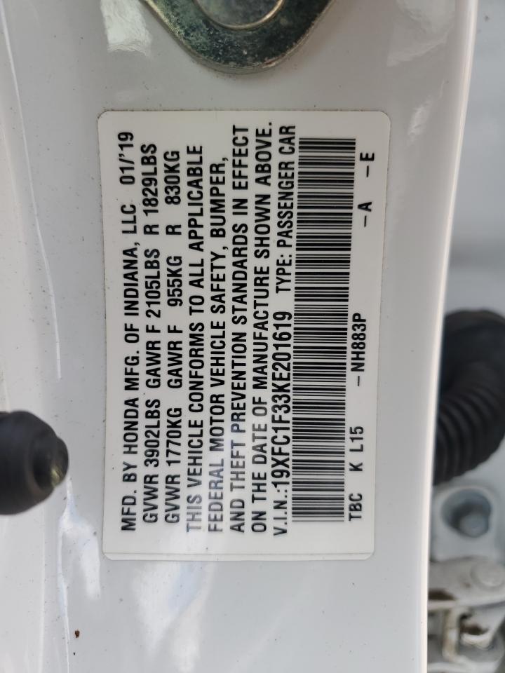 HONDA CIVIC 2019 VIN 19XFC1F33KE201619 фото 12