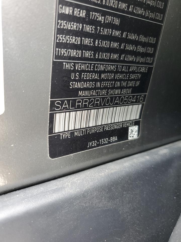 2018 Land Rover Discovery Hse VIN: SALRR2RV0JA059416 Lot: 62573075