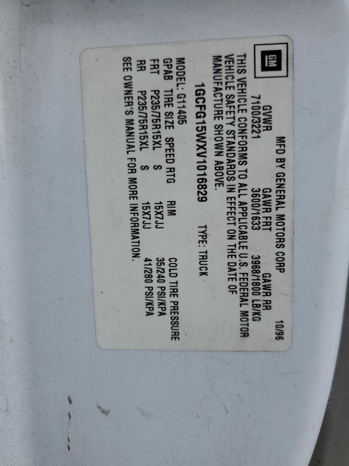 1997 Chevrolet Express G1500 VIN: 1GCFG15WXV1016829 Lot: 60057865