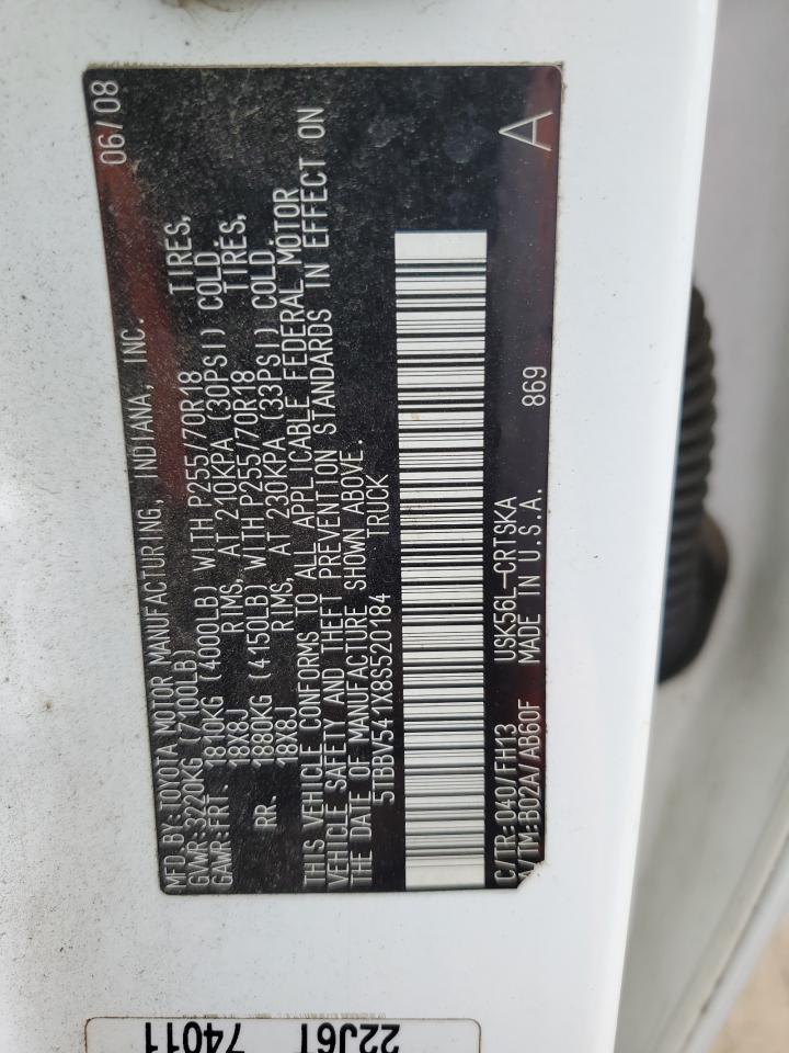 TOYOTA TUNDRA 2008 VIN 5TBBV541X8S520184 фото 12