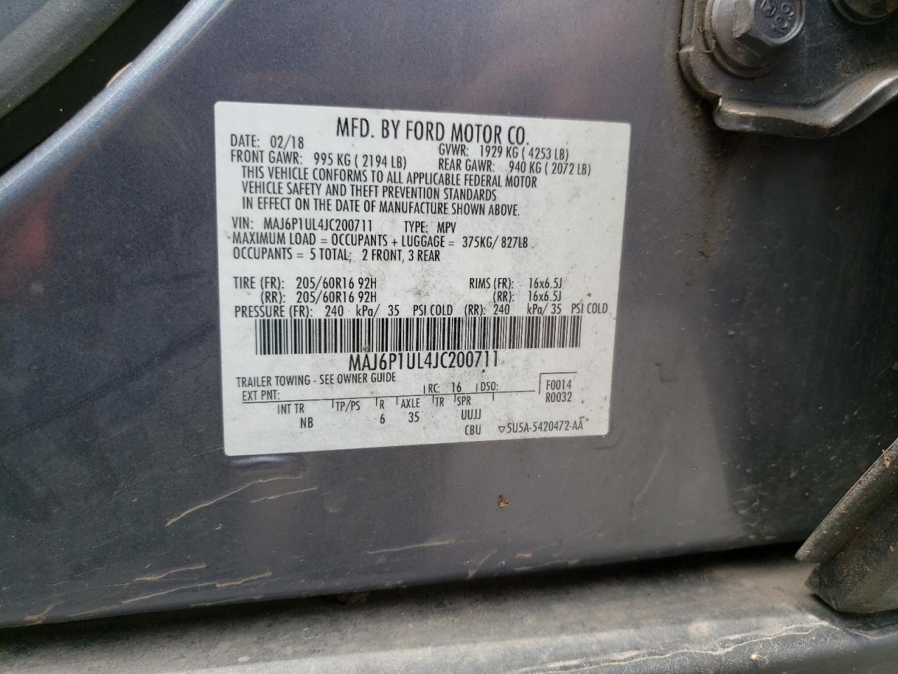 2018 Ford Ecosport Se VIN: MAJ6P1UL4JC200711 Lot: 62833645