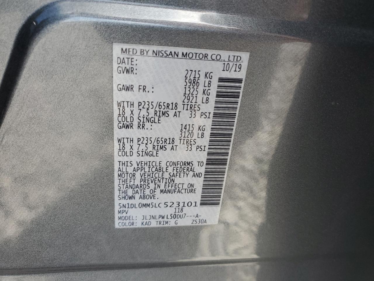 2020 Infiniti Qx60 Luxe VIN: 5N1DL0MM5LC523101 Lot: 62839975