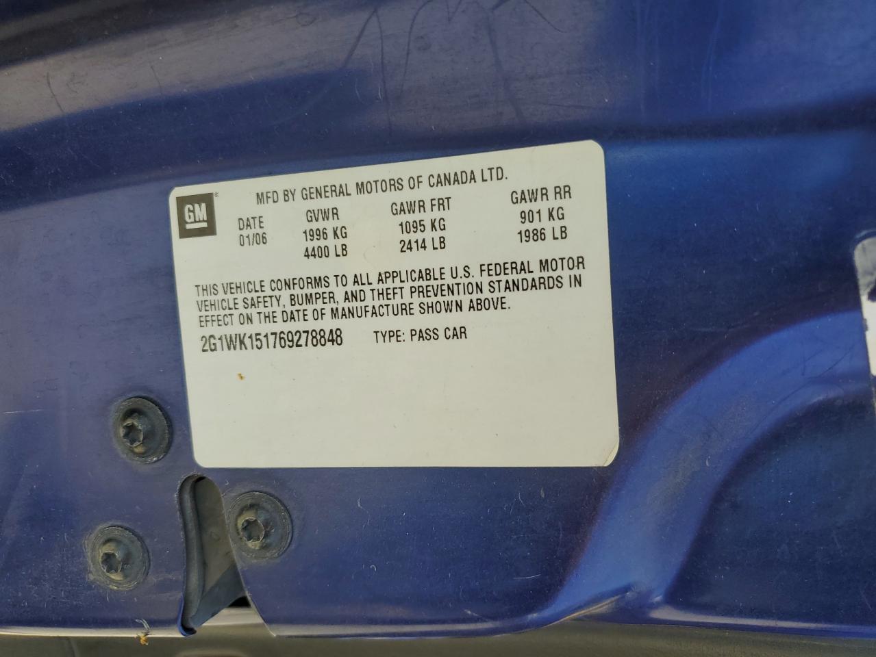 2006 Chevrolet Monte Carlo Lt VIN: 2G1WK151769278848 Lot: 60251065