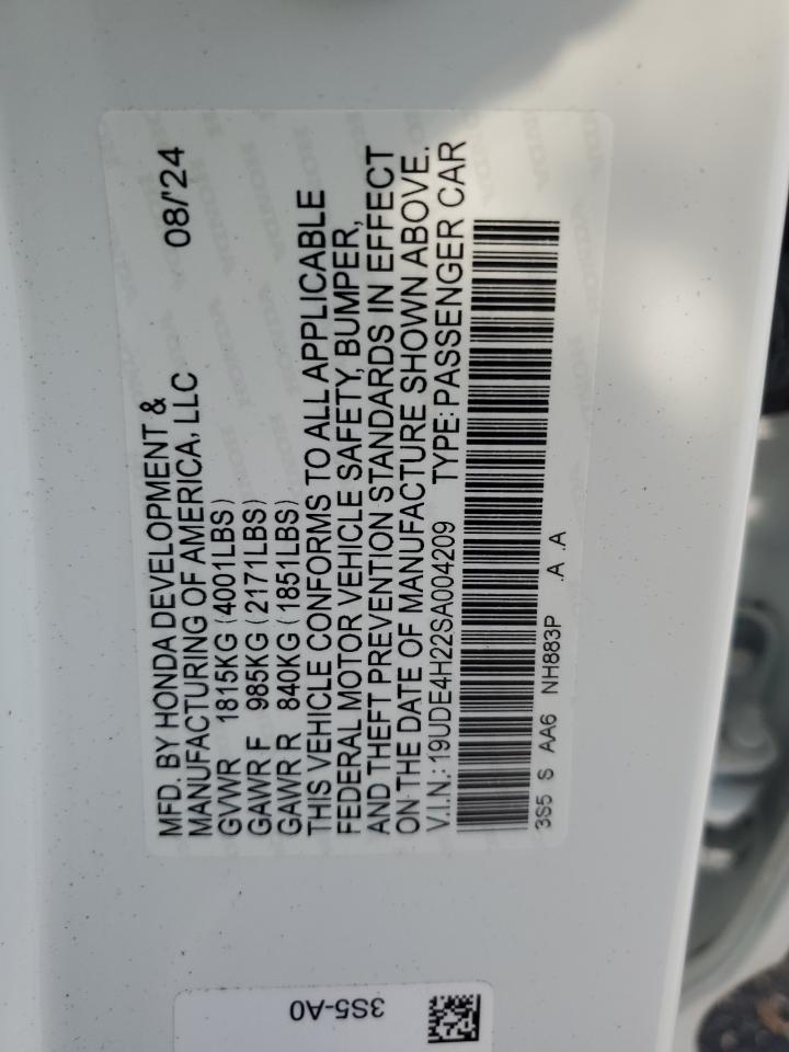 2025 Acura Integra VIN: 19UDE4H22SA004209 Lot: 62239785