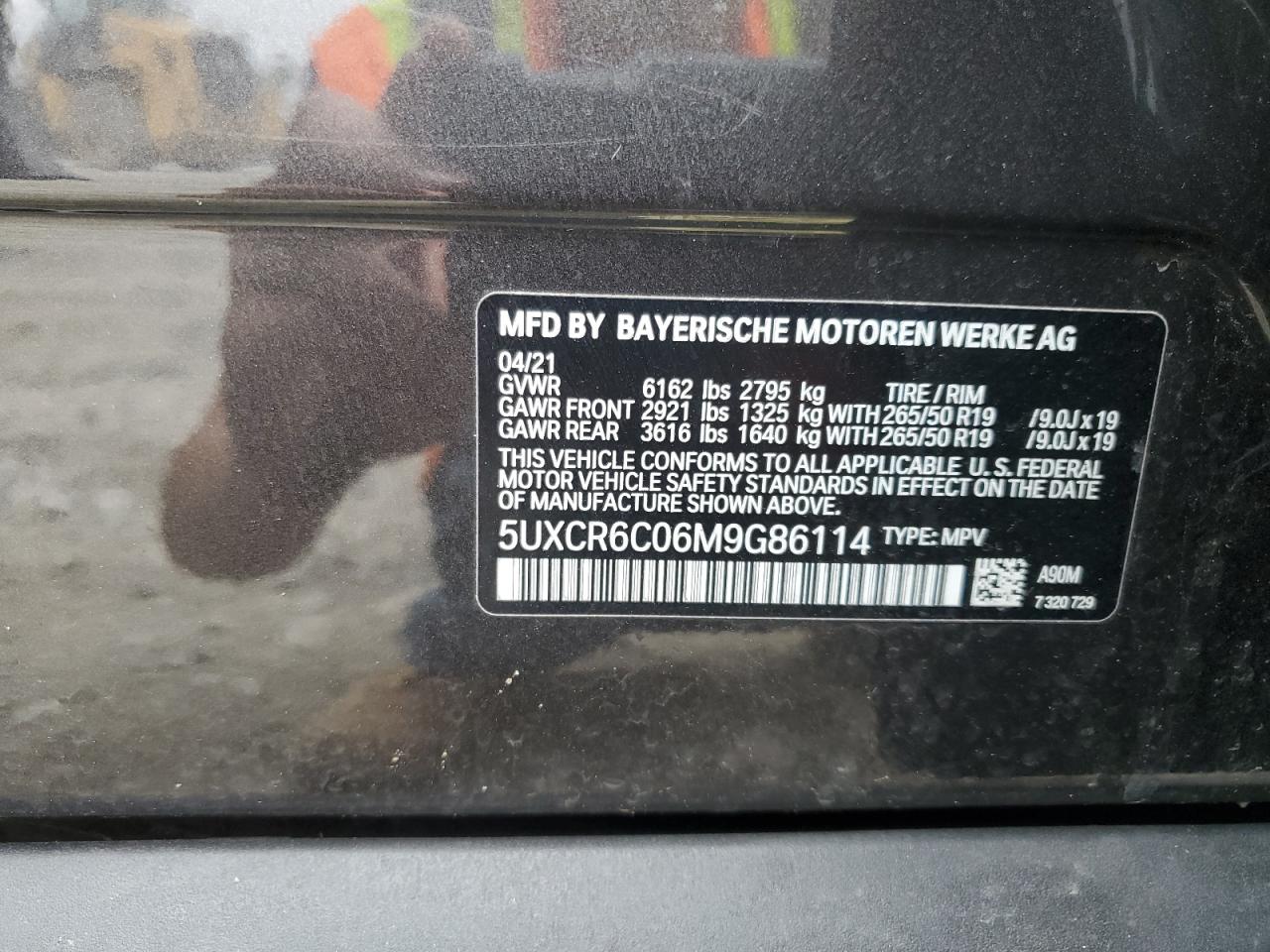 2021 BMW X5 xDrive40I VIN: 5UXCR6C06M9G86114 Lot: 57257595