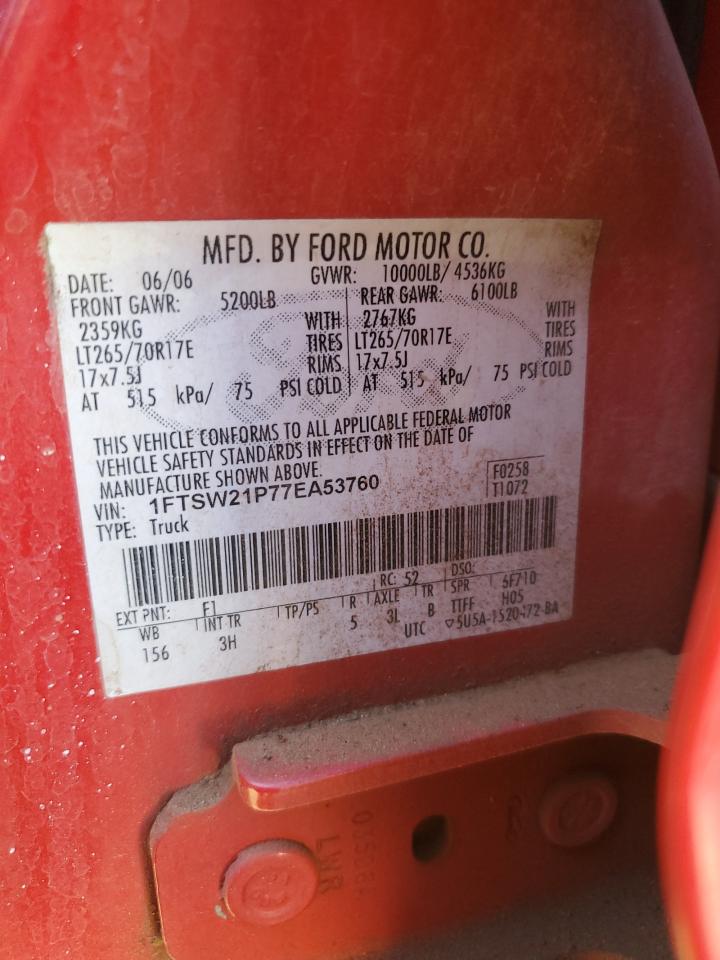 2007 Ford F250 Super Duty VIN: 1FTSW21P77EA53760 Lot: 62513245