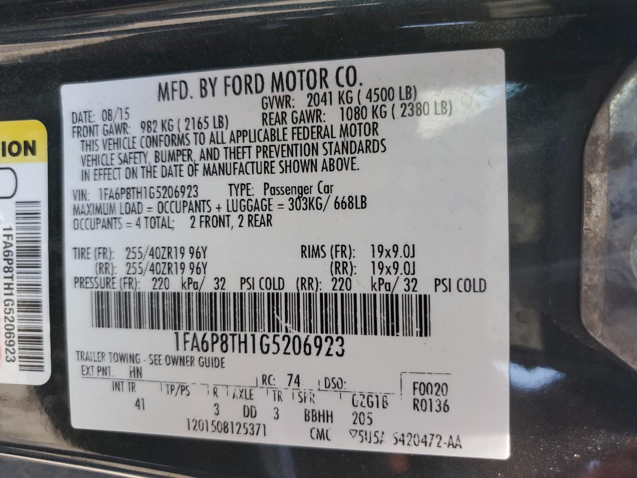 1FA6P8TH1G5206923 FORD ALL Models 2016