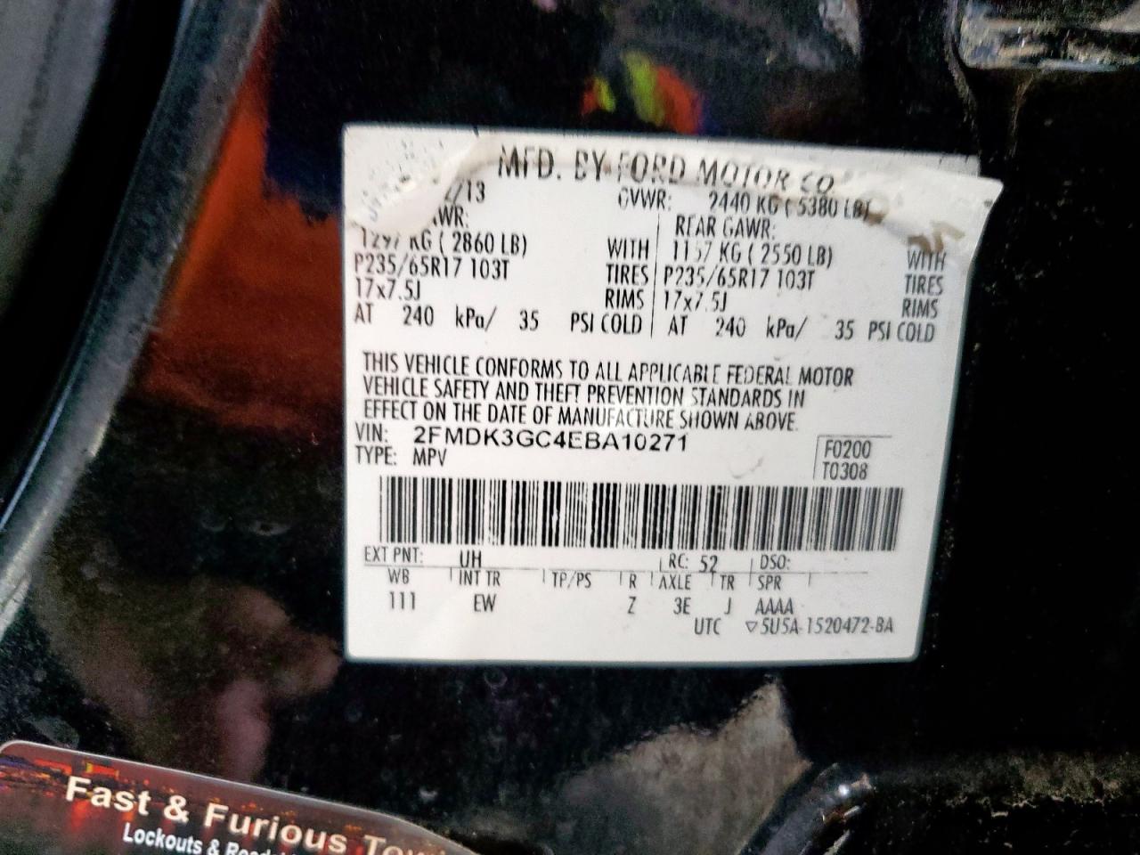 2014 Ford Edge Se VIN: 2FMDK3GC4EBA10271 Lot: 62396775