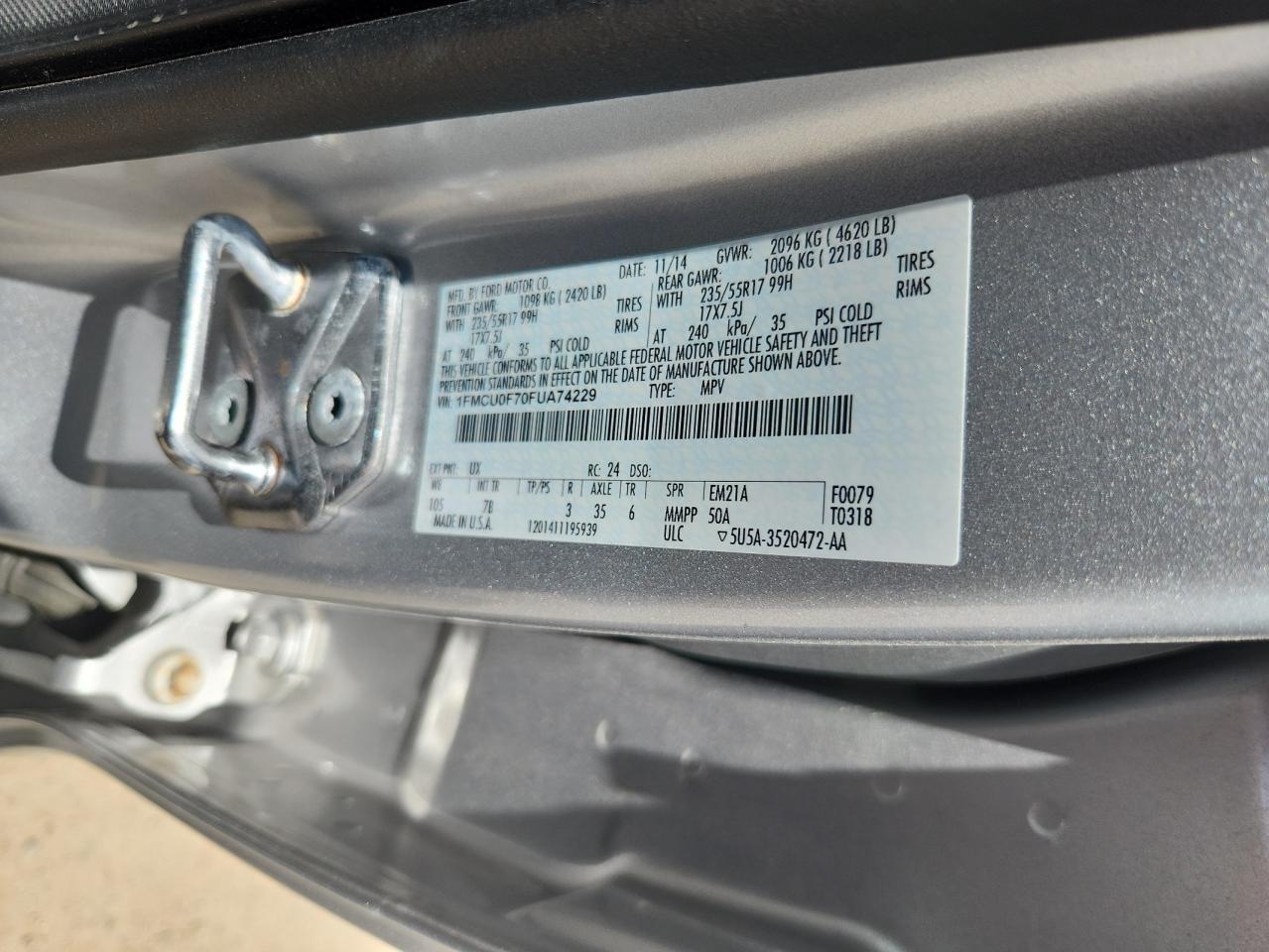 2015 Ford Escape S VIN: 1FMCU0F70FUA74229 Lot: 62665605