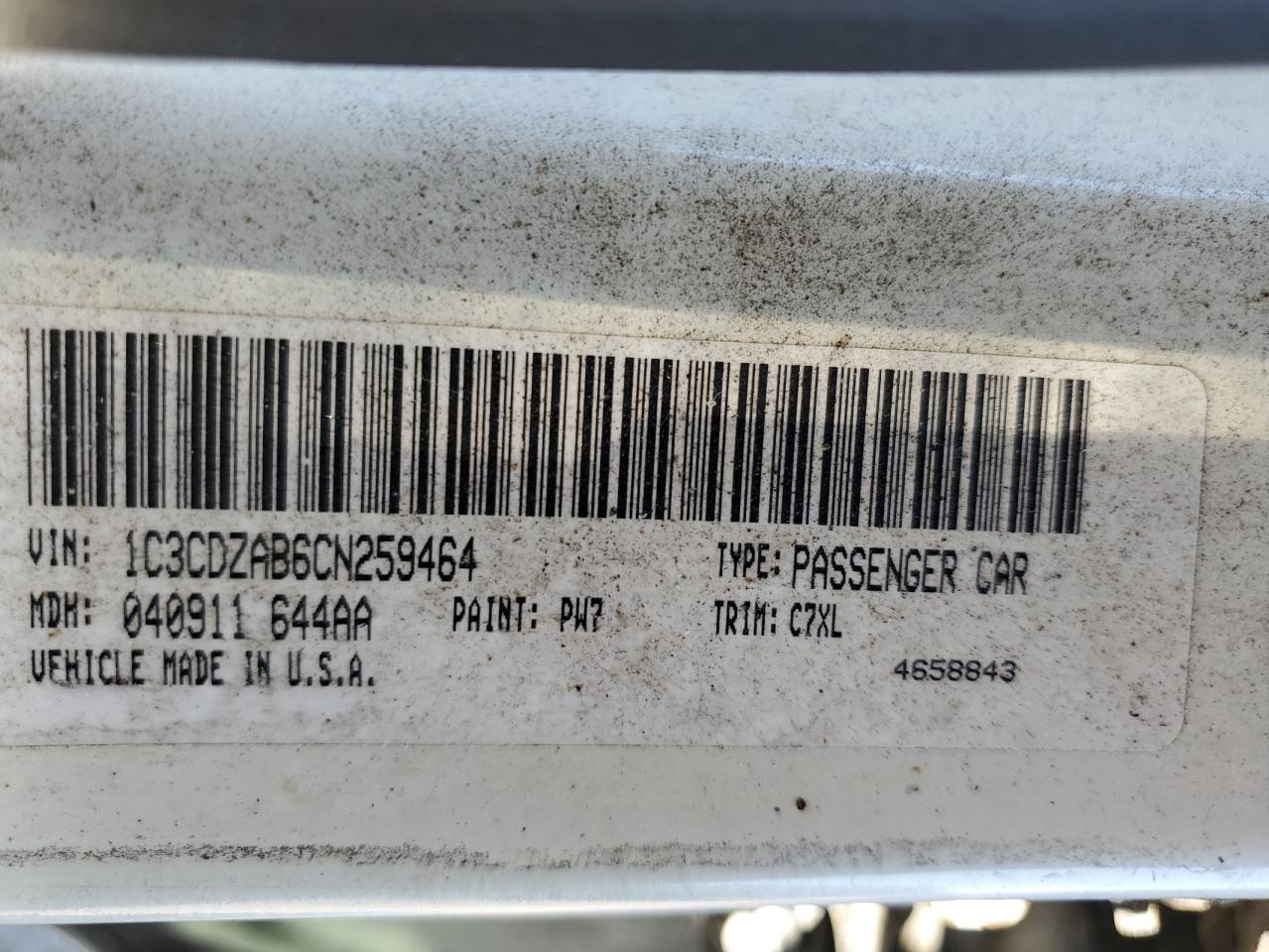 2012 Dodge Avenger Se VIN: 1C3CDZAB6CN259464 Lot: 62136225