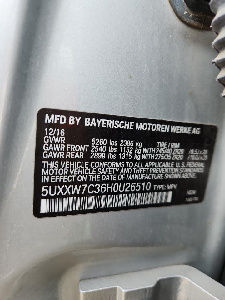 2017 BMW X4 xDrivem40I VIN: 5UXXW7C36H0U26510 Lot: 62700515
